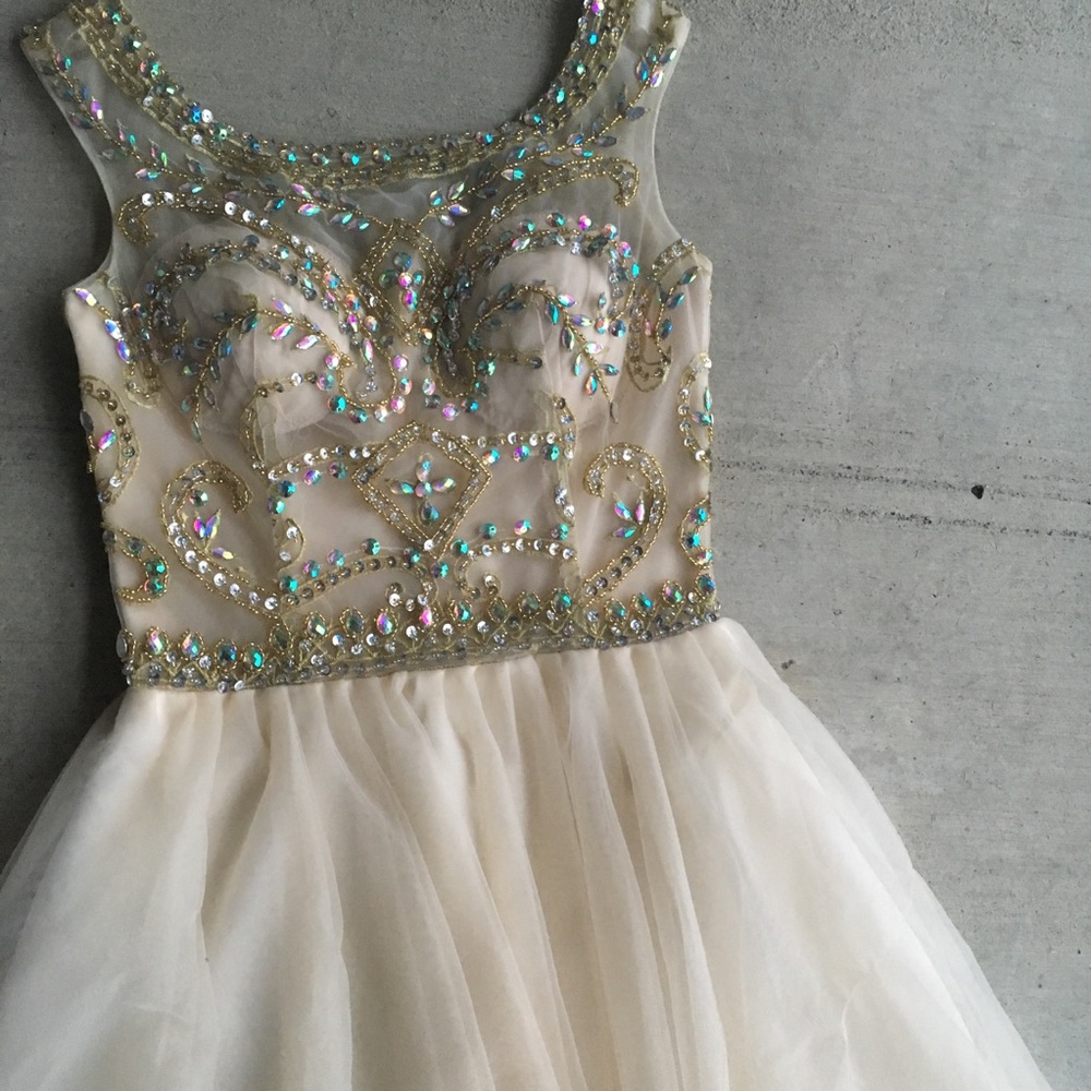 Cream Rhinestone Prom Dress
